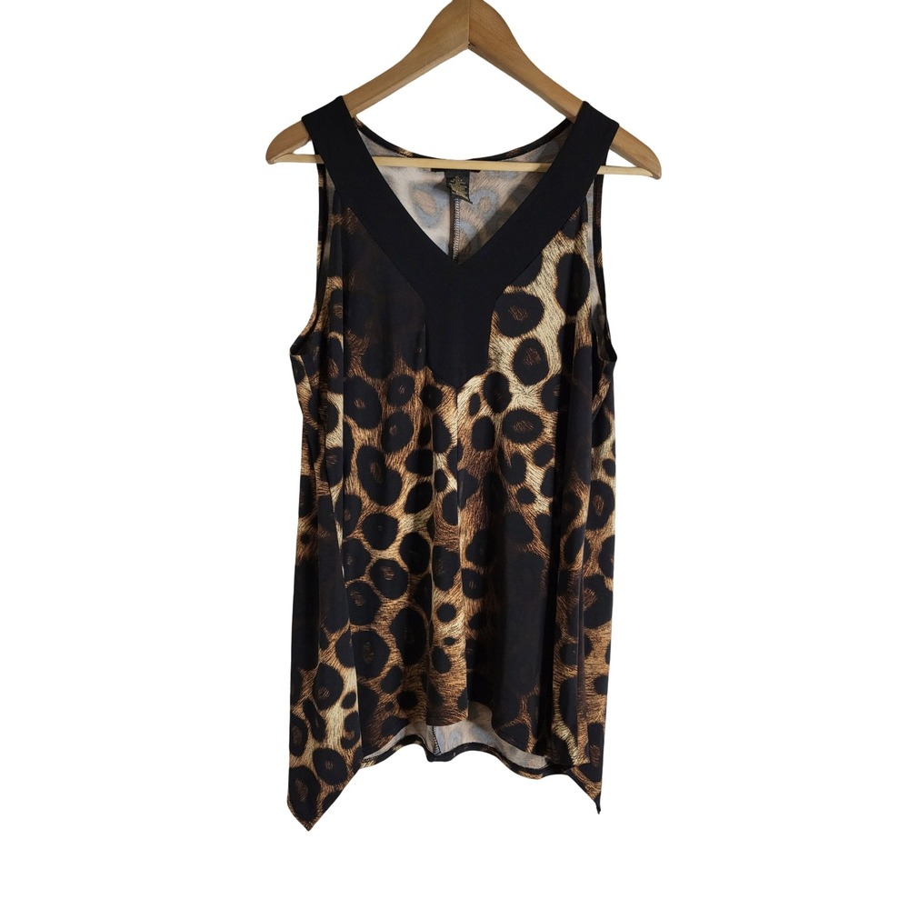 Susan Lawrence Leopard Print V-Neck Sharkbite Hem Sleeveless Top XL Mob Wife